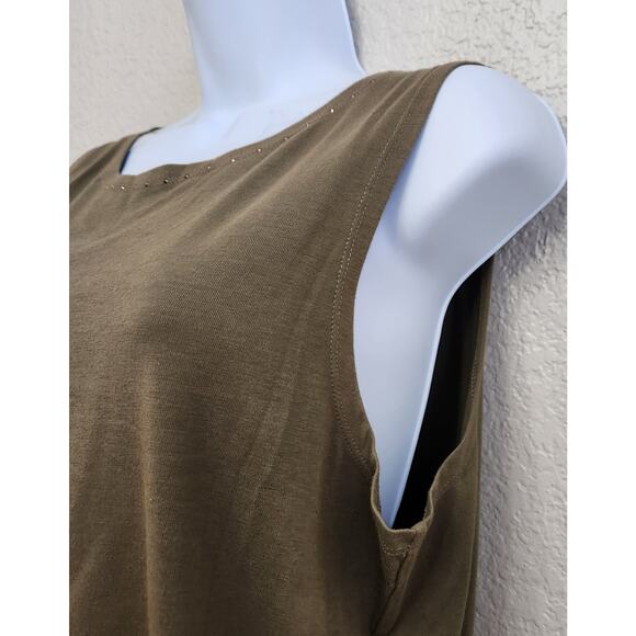 Draper's & Damon's Green Brown Sleeveless Top Large Lightweight Bronze Stud Neck - Picture 2 of 4